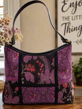 Bueno Purple Floral Patchwork Shoulder Bag Boho Tapestry Purse